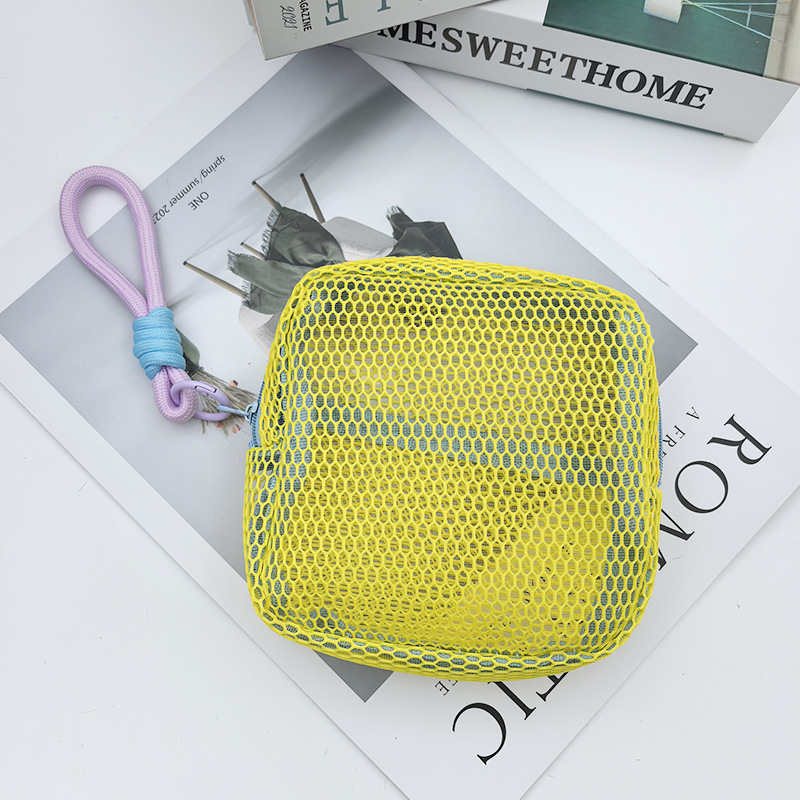 cross-border square bag mini coin purse large capacity mesh cosmetic bag dopamine mesh women's lipstick pack color full figure