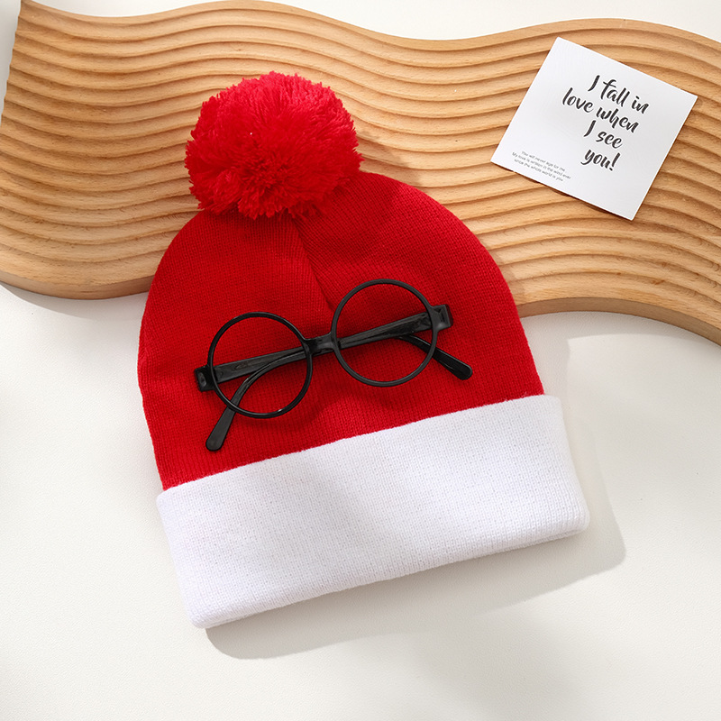 cross-border wool christmas hat knitted hat red and white christmas hat fur ball knitted hat knitted hat red and white hat halloween hat in stock details Picture