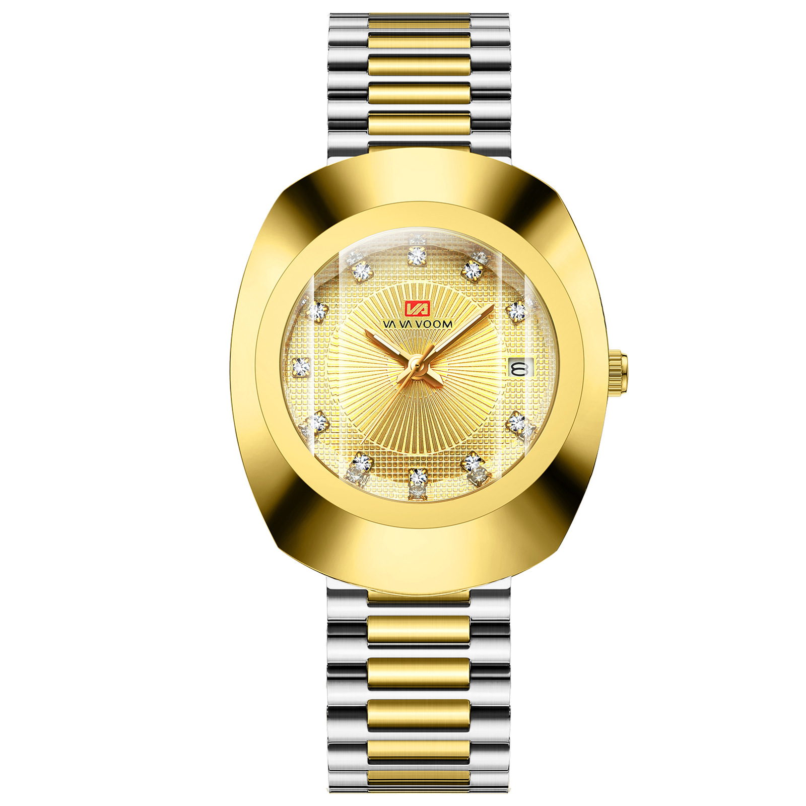 cross-border vavoom brand couple quartz watch yellow gold diamond waterproof steel strap watch watch one piece dropshipping Item Picture