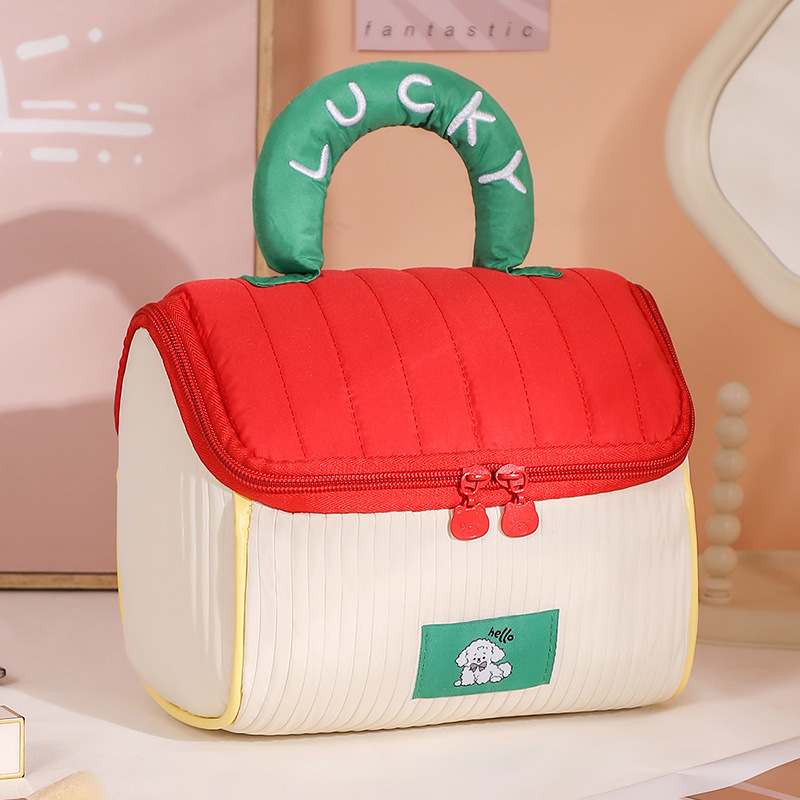 hand gift flannel large capacity cute small house contrast color cosmetic bag portable waterproof travel toiletries storage bag Specification drawing