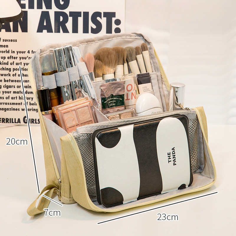 solid color large capacity travel cosmetic bag simple multifunctional storage bag good-looking multi-layer plus-sized stand-able pencil case full figure