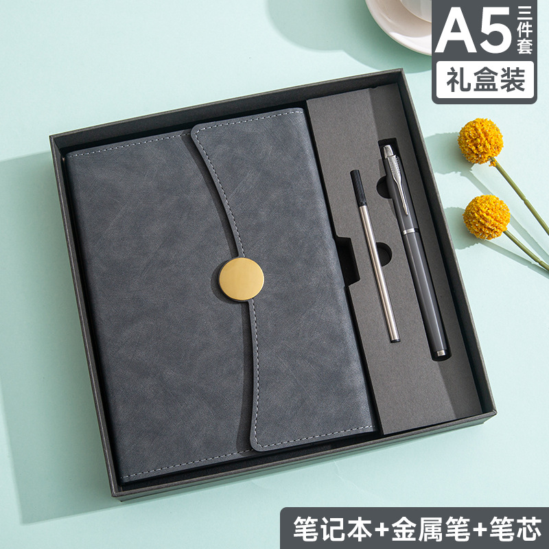 spot enterprise business gift a5 notebook gift set custom logo sticker core three fold conference notebook details Picture