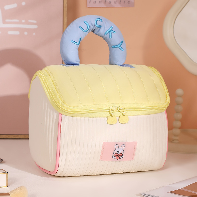 hand gift flannel large capacity cute small house contrast color cosmetic bag portable waterproof travel toiletries storage bag full figure