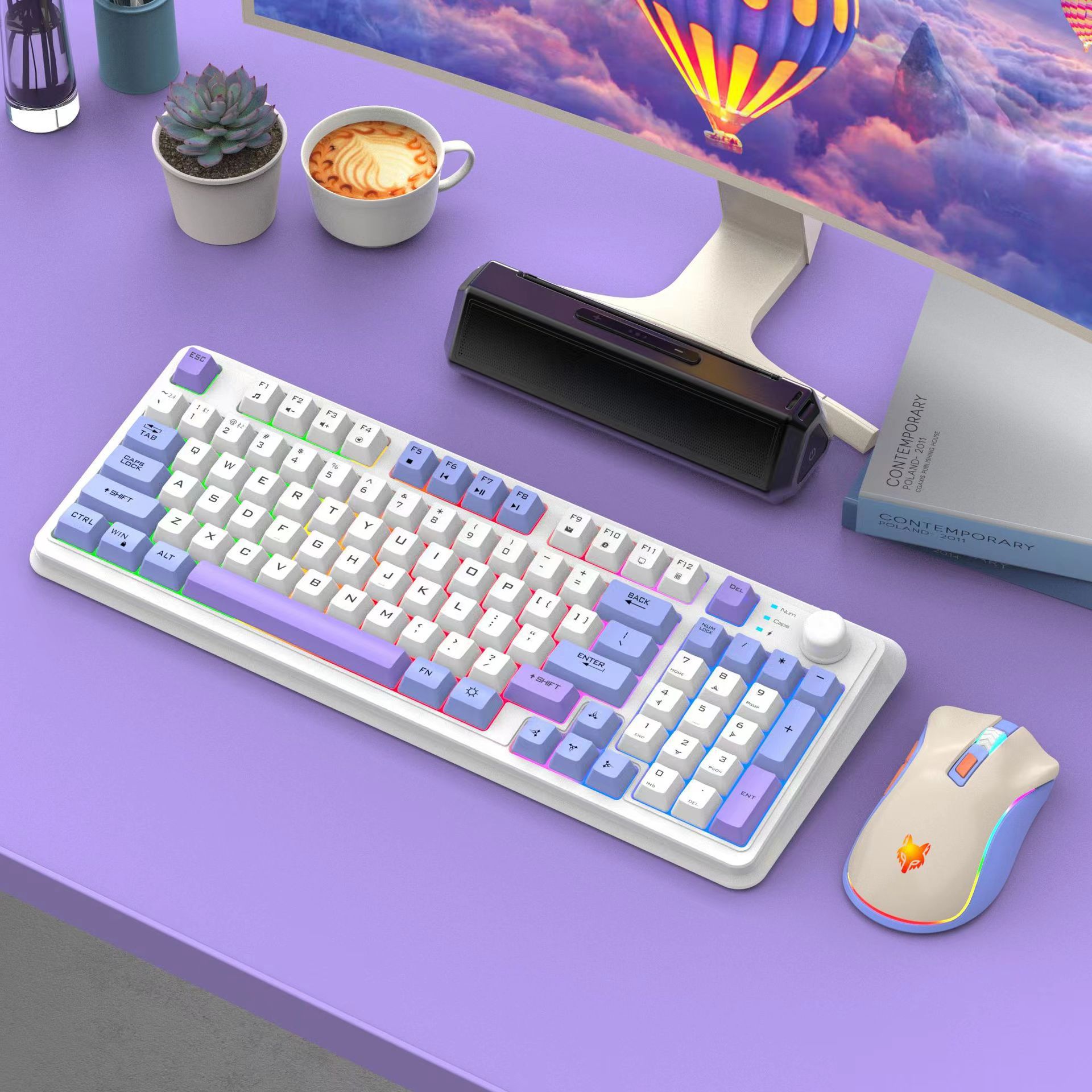 xuan silver fox k94 wireless bluetooth dual-mode keyboard combination of three color knob rechargeable wireless keyboard computer notebook Item Picture