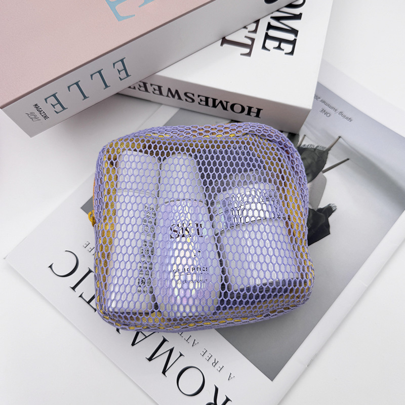 cross-border square bag mini coin purse large capacity mesh cosmetic bag dopamine mesh women's lipstick pack color Item Picture
