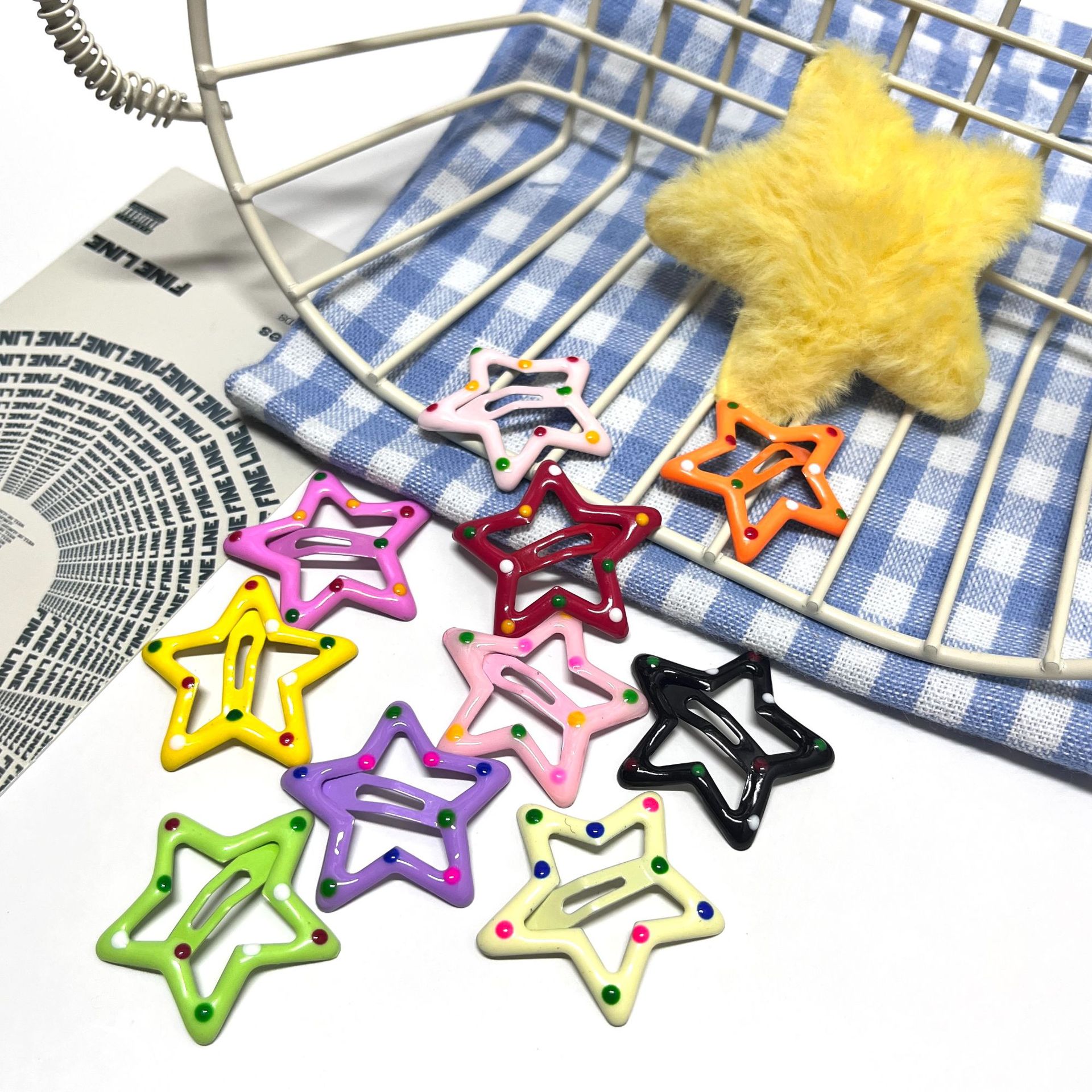 manufacturer direct wholesale children's y2g solid color dopamine star hairpin pentagram hairpin bang clip bb clip hairpin full figure