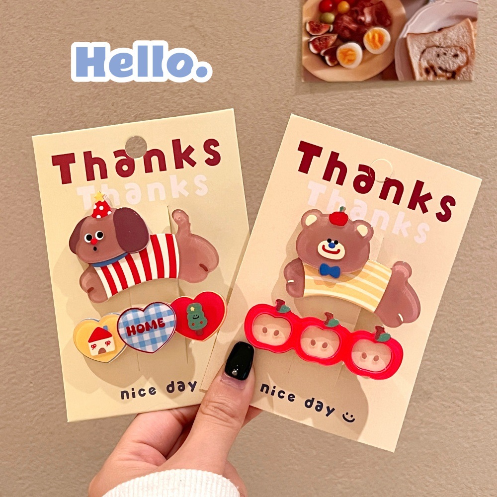 cute cartoon cute pet barrettes girl heart all-match acrylic hair accessories temperamental bangs clip cropped hair clip barrettes set wholesale full figure