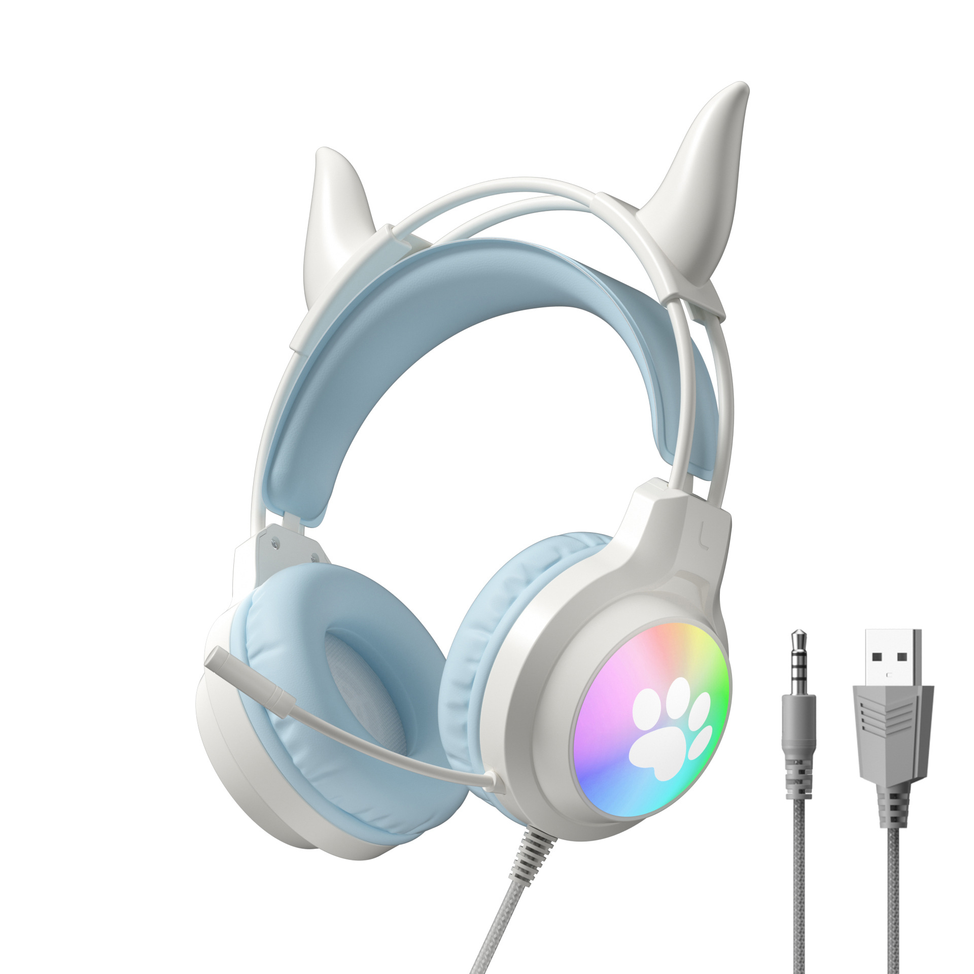 rgb head-mounted computer wired ps5 gaming headset detachable  ear desktop computers and laptop universal headset wholesale Specification drawing
