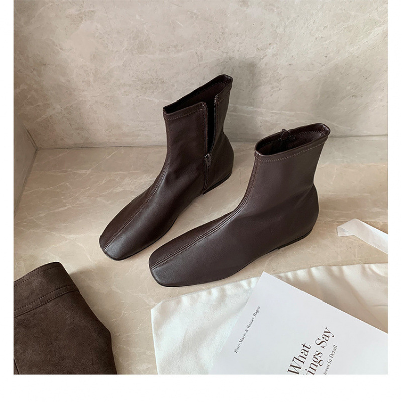 sheepskin version grape ma same style height increasing insole 3cm side zipper thin boots stretch boots female flat bottom retro ankle boots full figure