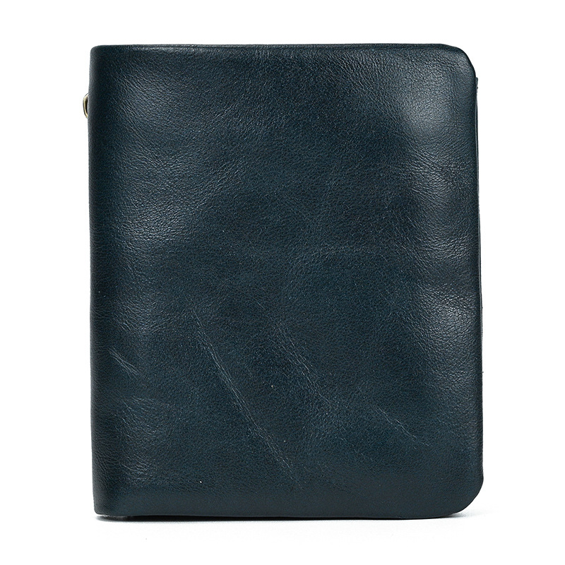 genuine leather small wallet advanced oily leather men's and women's bi-fold wallet coin purse first layer cowhide multiple card slots coin pocket details Picture