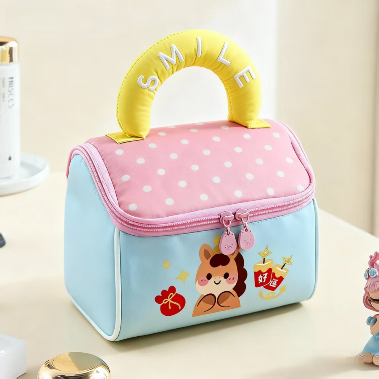 cute house cosmetic bag girl soft glutinous contrast color wash bag travel portable handbag large capacity buggy bag Specification drawing