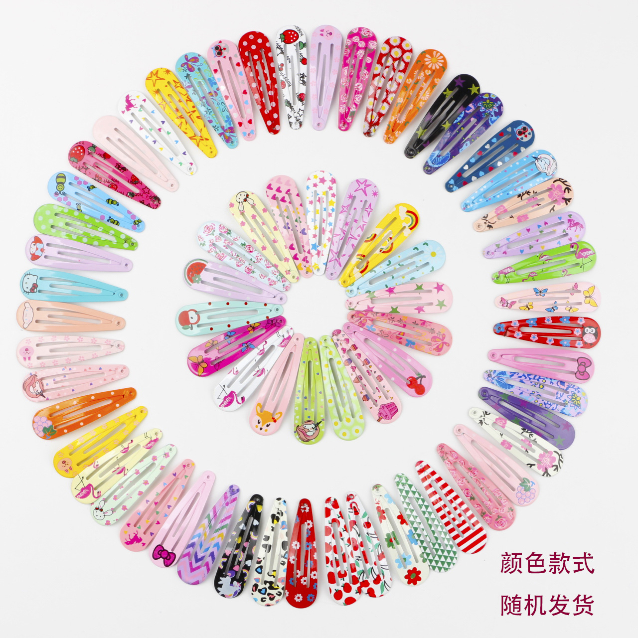 factory wholesale various styles 5cm printing water drop bb clip fashion children bangs cropped hair clip metal hair accessories hair full figure