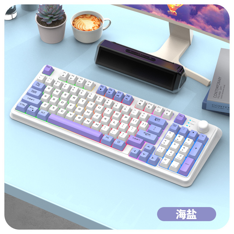 xuan silver fox k94 wireless bluetooth dual-mode keyboard combination of three color knob rechargeable wireless keyboard computer notebook details Picture