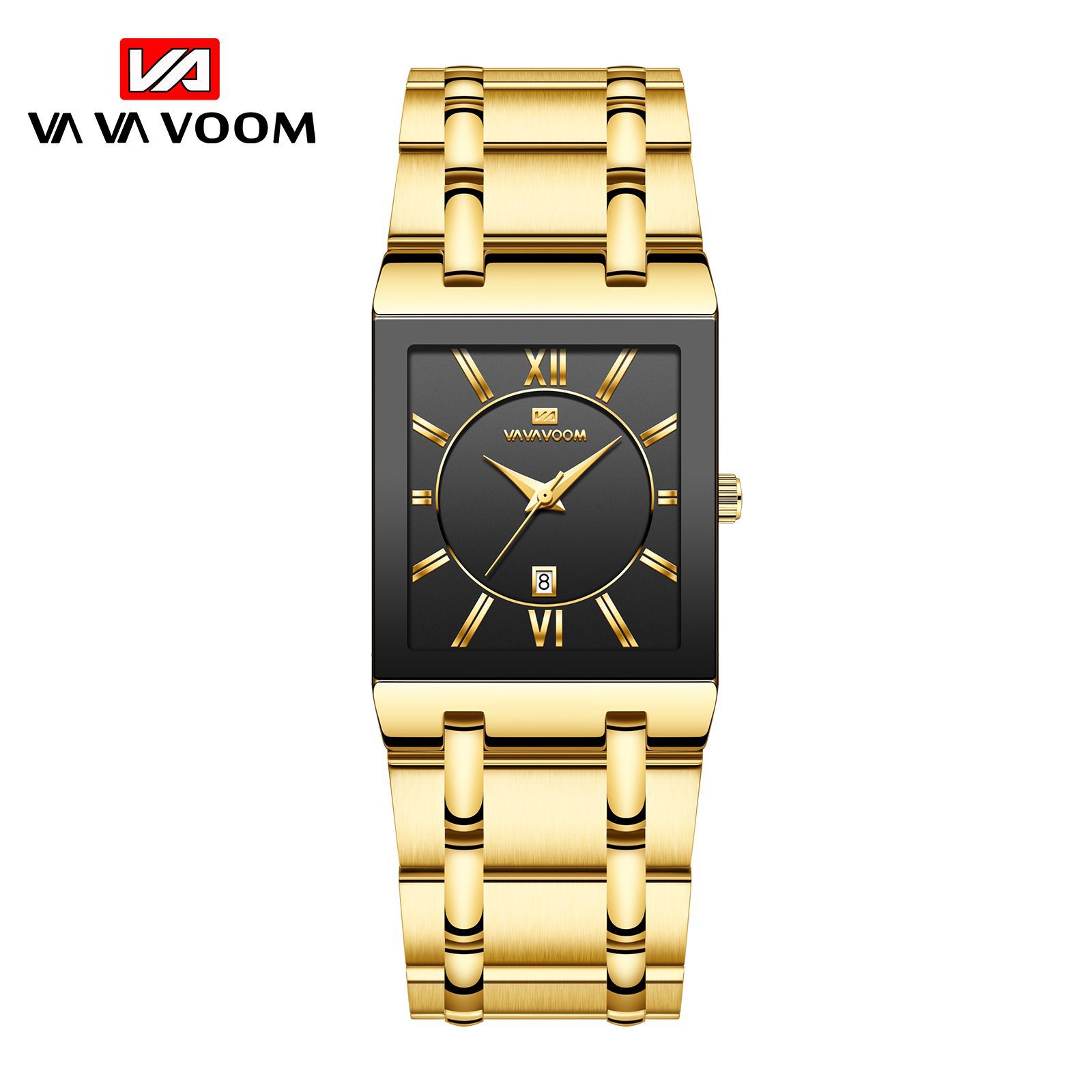 rectangular cross-border stainless steel men's steel strap watch golden business calendar quartz waterproof watch wholesale large dial Specification drawing