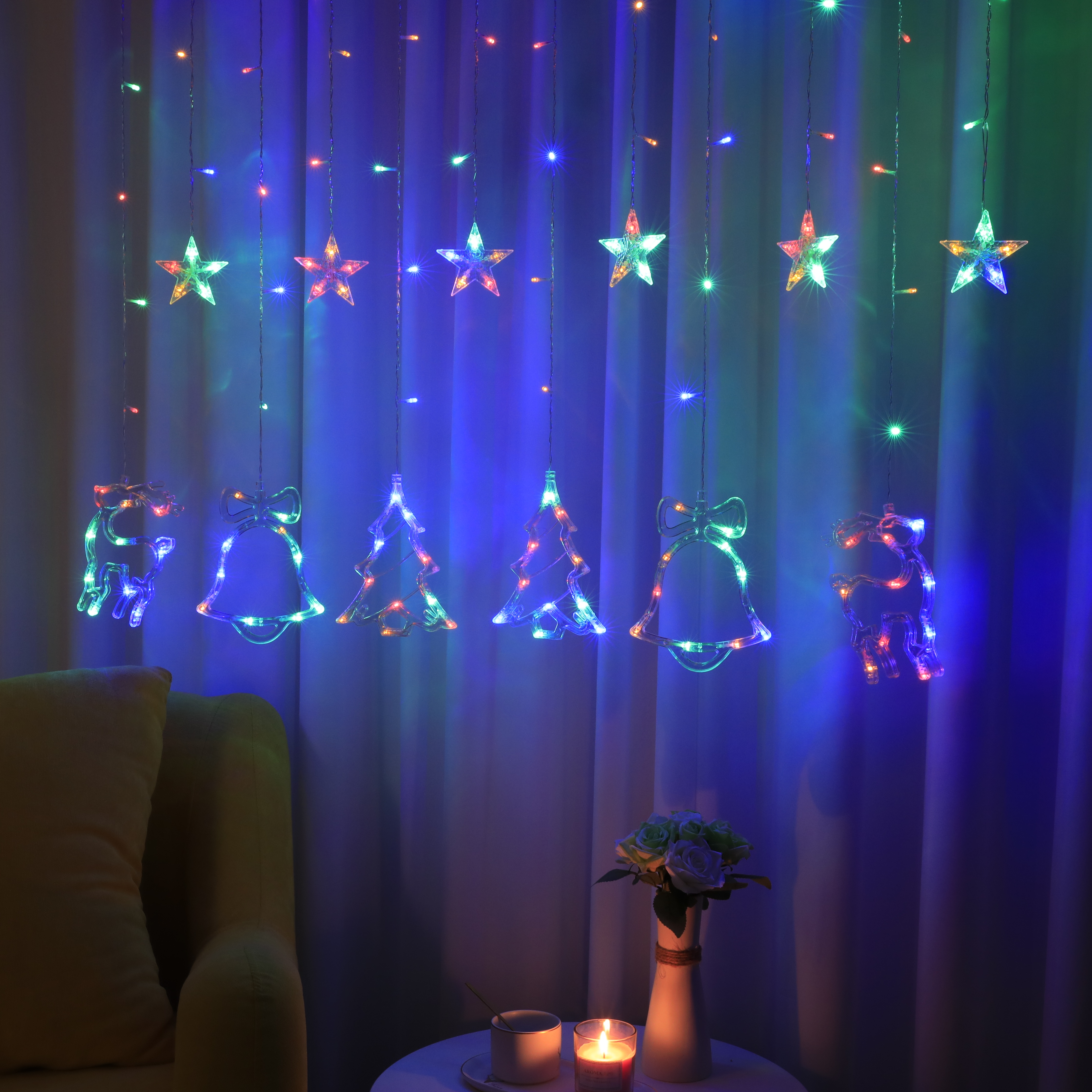 Christmas decorative curtain lights, festival decorative lights, bedroom atmosphere lights, flashing lights, hanging lights Application Scenario