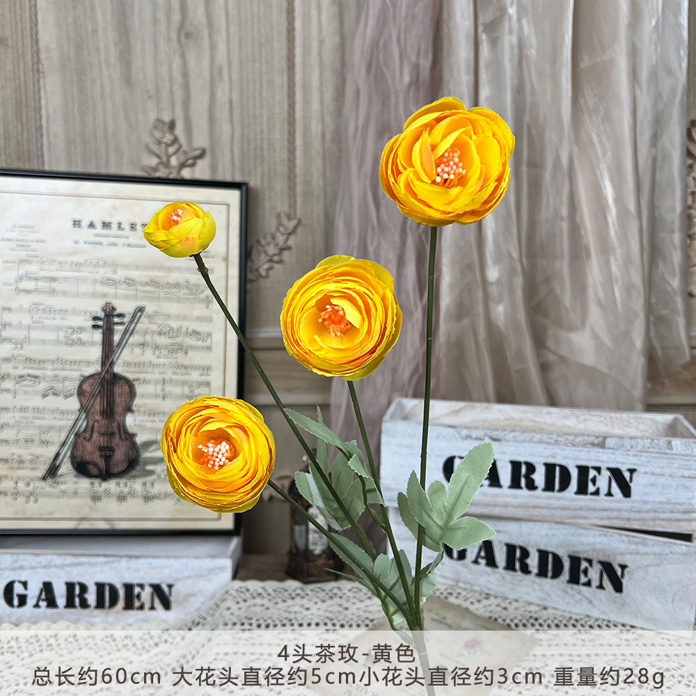 4-head tea rose artificial flower bouquet handmade flowers artificial silk flower wedding wedding celebration decoration floor arrangement Item Picture