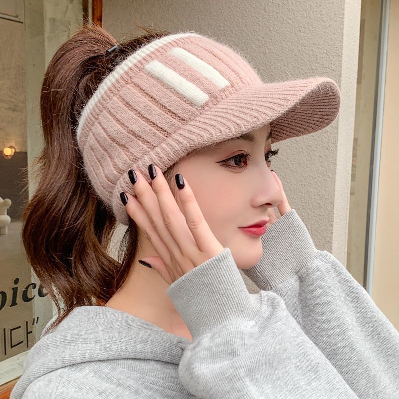 new winter fleece-lined good-looking woolen cap women's japanese autumn and winter knitted hat all-matching visor peaked cap warm full figure
