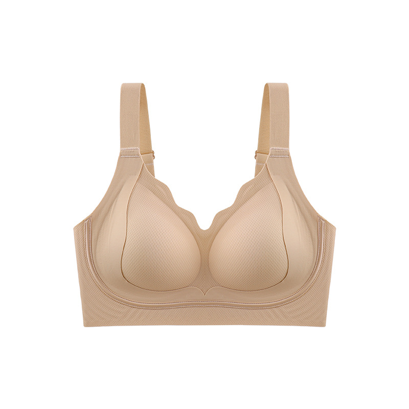 liquid foundation seamless underwear women's big chest small summer thin wireless gathering bra breast holding fixed cup bra details Picture