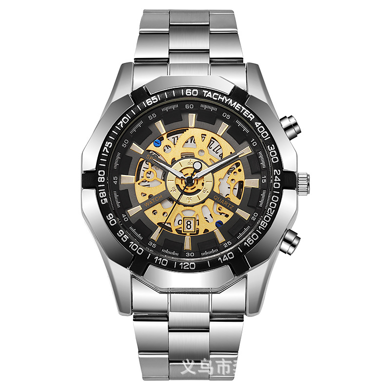 foreign trade hot sale xiyin temu men's fashion electroplated tungsten steel casual automatic imitation mechanical watch wholesale Item Picture