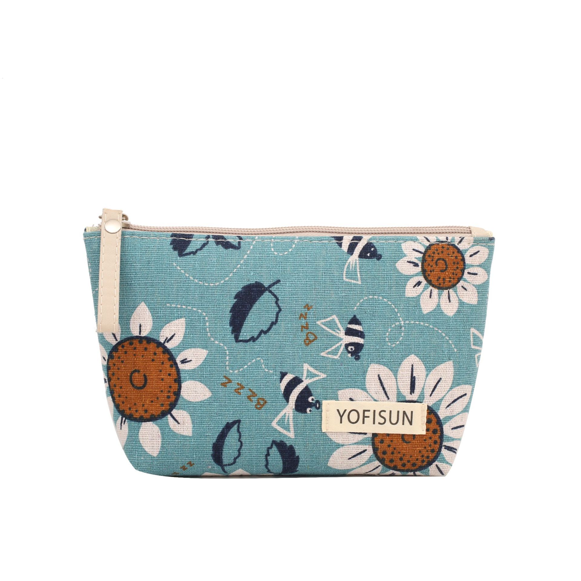 cross-border canvas makeup bag large capacity hand holding washing storage bag printing zipper change student pencil case in stock full figure