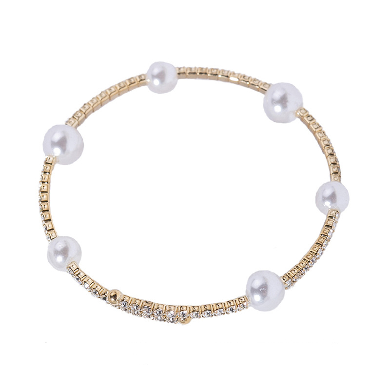 Single-row pearl elastic open bracelets popular in Japan and South Korea, cross-border wedding parties in Europe and America, full diamond bracelets for women's daily wear, versatile bracelet accessories details Picture