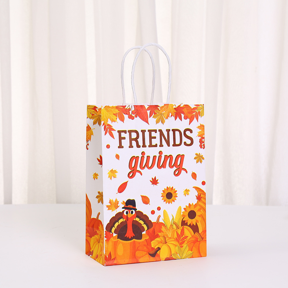 thanksgiving kraft paper bag cartoon character printed logo gift bag wholesale tote bag party gift packaging Item Picture