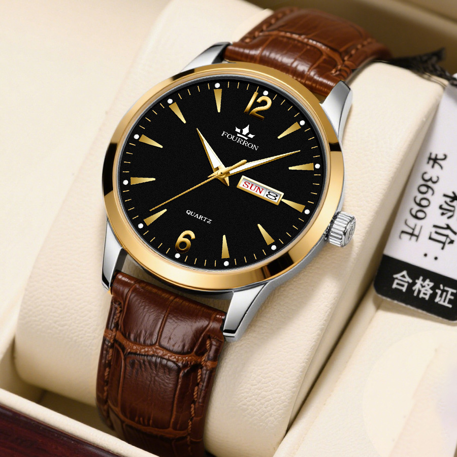 watch men's double calendar luminous leather belt digital men's wholesale waterproof watch men's large dial business Specification drawing