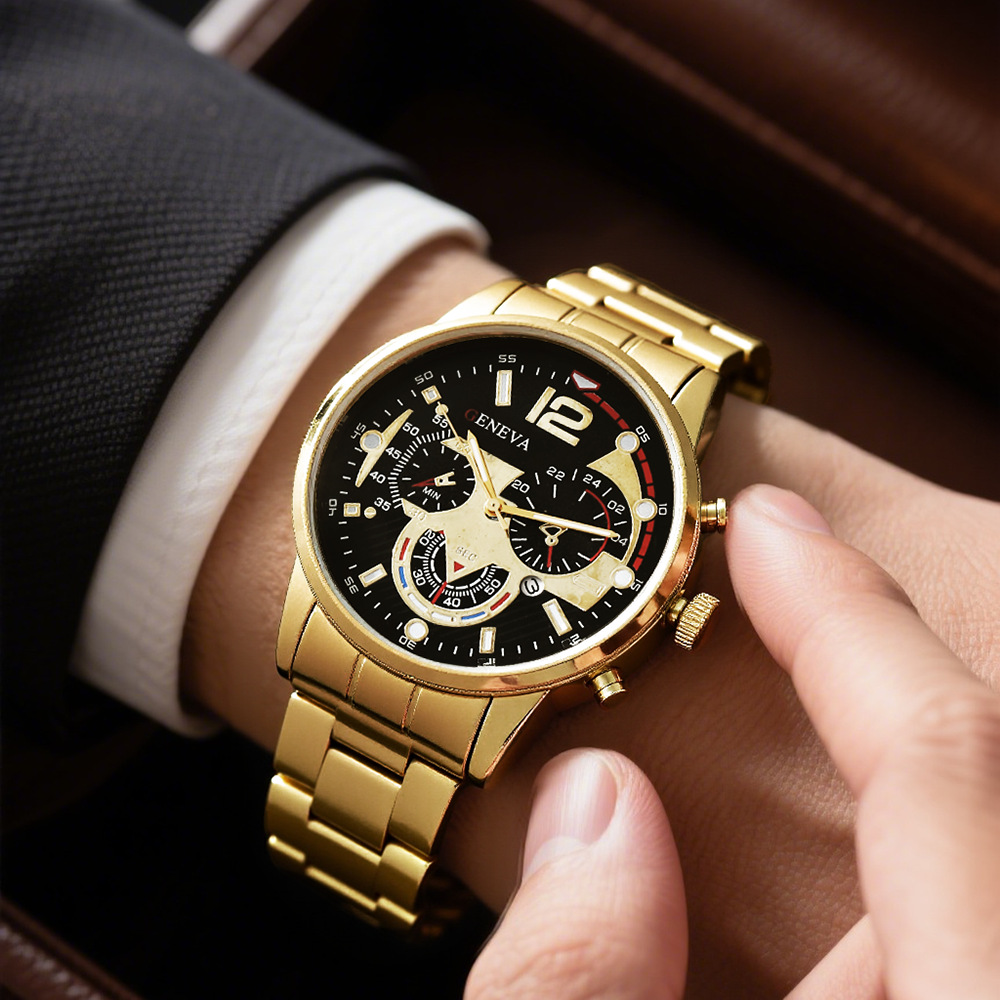 cross-border hot sale popular men's watch steel timepiece calendar quartz watch sports luminous pointer quartz men's watch wholesale Item Picture