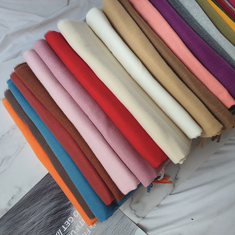autumn and winter artificial cashmere scarf solid color men's thick shawl warm tassel women's cashmere scarf wholesale red details Picture