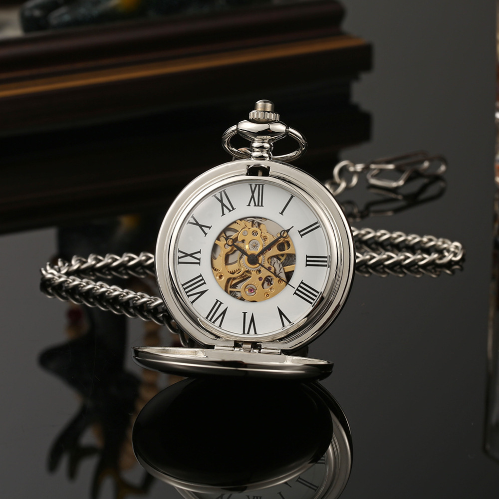 metal white polished double open cover mechanical pocket watch retro glossy student gift commemorative pocket watch Specification drawing