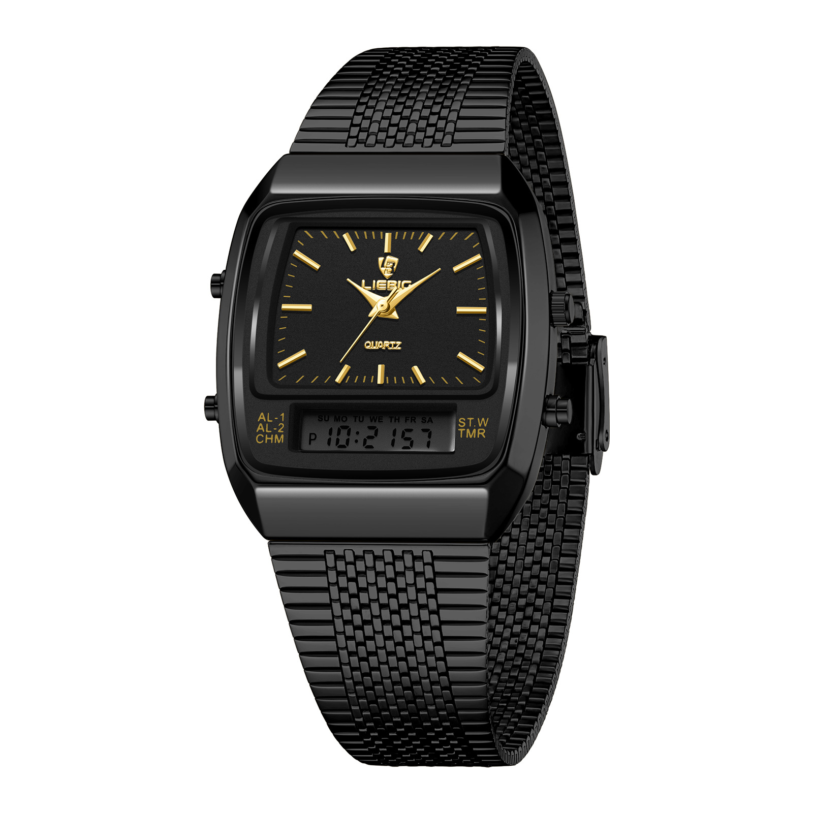 foreign trade watch wholesale liebig fashion men's solid steel strap watch double display double inserts quartz electronic watch Application Scenario
