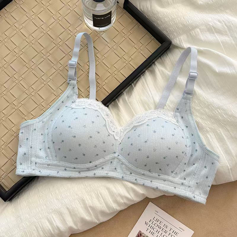 japanese sweet girl thin underwear small chest push up round youth adjustable bra fixed cup without steel ring Item Picture