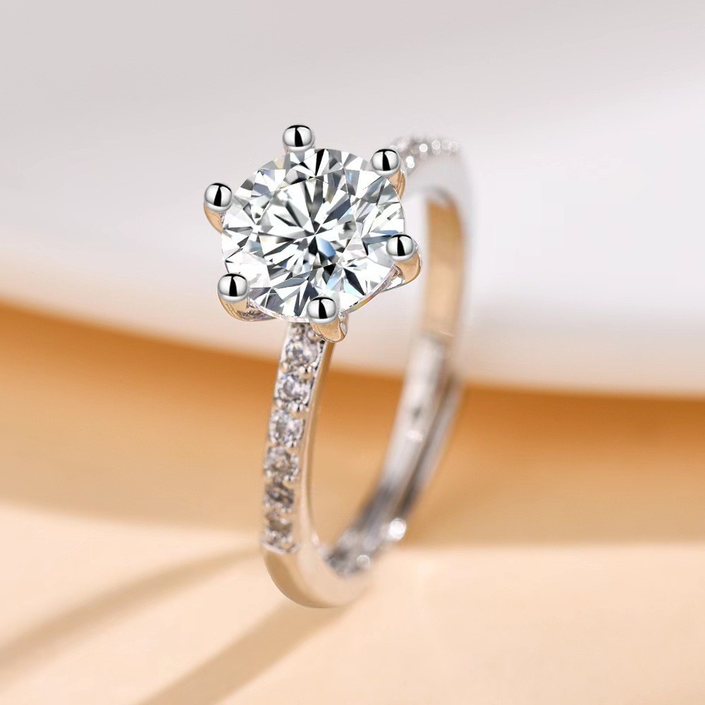 cross-border douyin online influencer live imitation moissanite ring female 1 karat six-claw wedding ring factory wholesale foreign trade jewelry details Picture