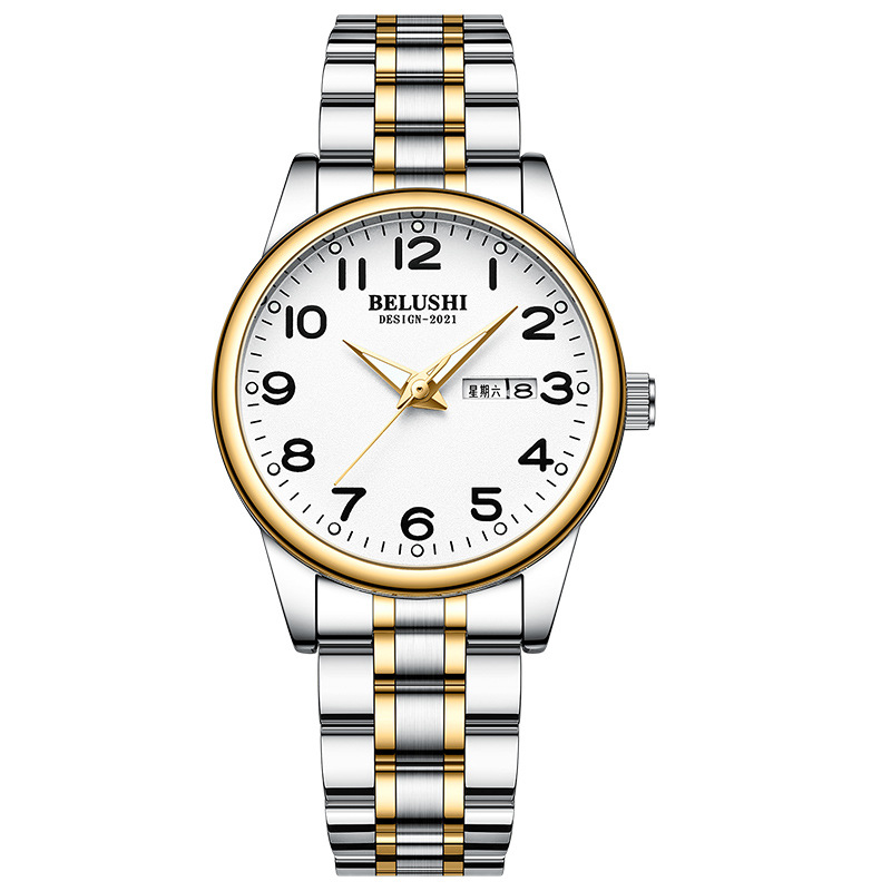 cross-border foreign trade new large dial luminous steel strap old couple watch waterproof quartz watch men's watch wholesale Specification drawing