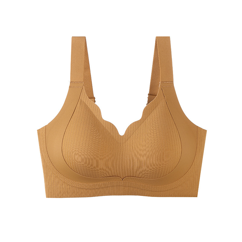 soft support fixed cup seamless underwear women's big chest show small and thin wireless double lift anti-sag bra Item Picture