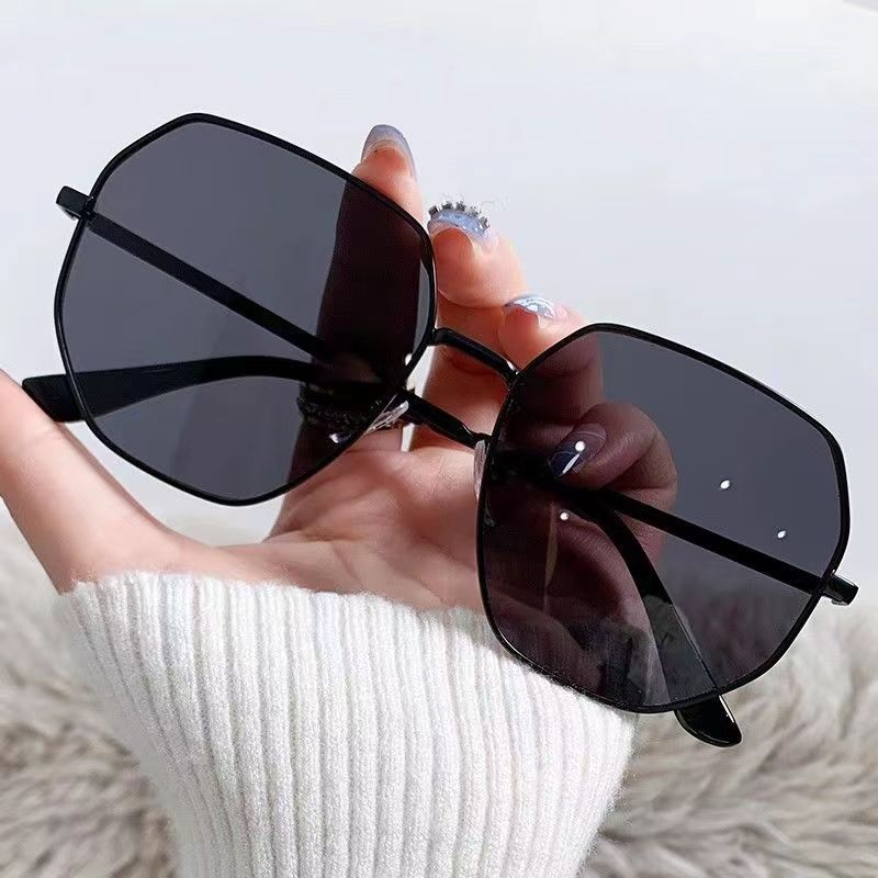 new korean style fashion large rim sunglasses men personality polygon metal sunglasses women driving and fishing sun-shade glasses Specification drawing