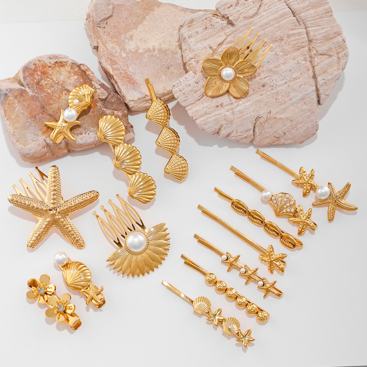 europe and america cross border ornament personality star flower diy hair accessories bride and bridesmaid barrettes star shell word clip for women Specification drawing