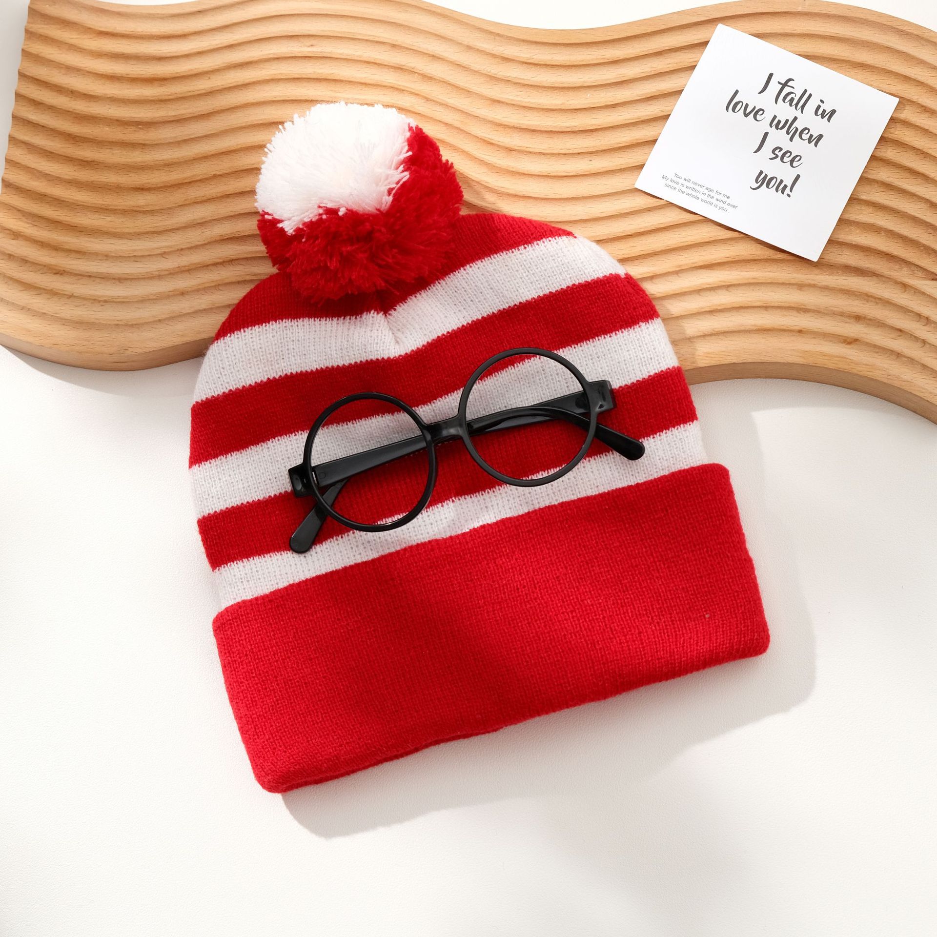 cross-border wool christmas hat knitted hat red and white christmas hat fur ball knitted hat knitted hat red and white hat halloween hat in stock full figure