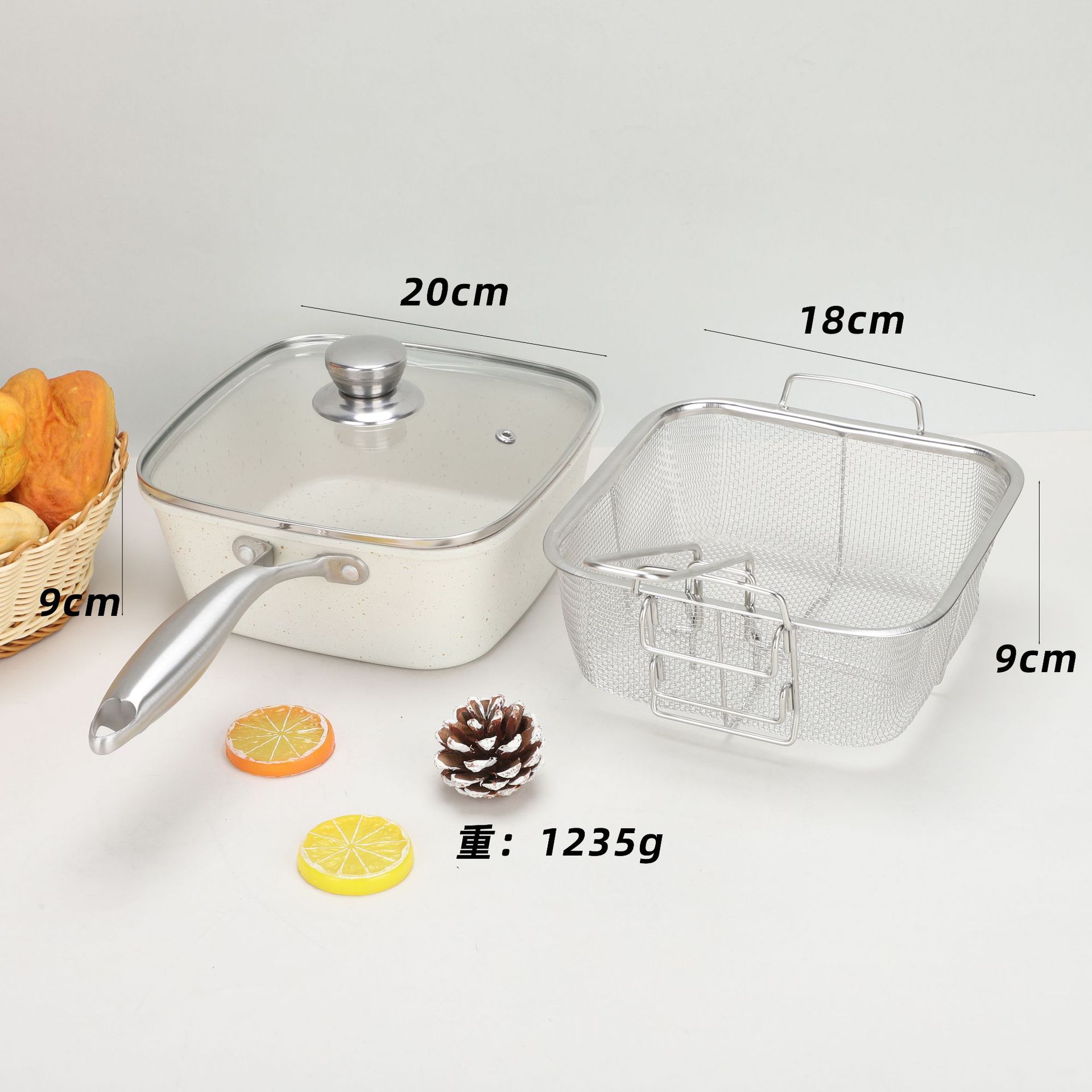 4pcs frying pan cross-border korean household set pot soup pot medical stone non-stick pan frying pan Specification drawing