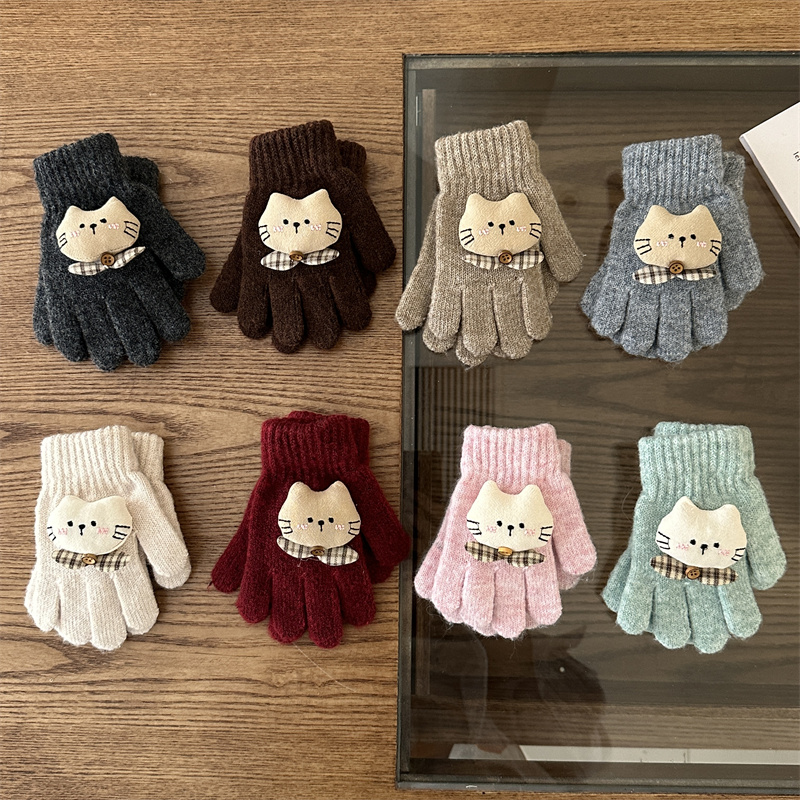 儿童可爱秋冬超萌百搭保暖防寒五指手套男童女童针织防风学生分指手套