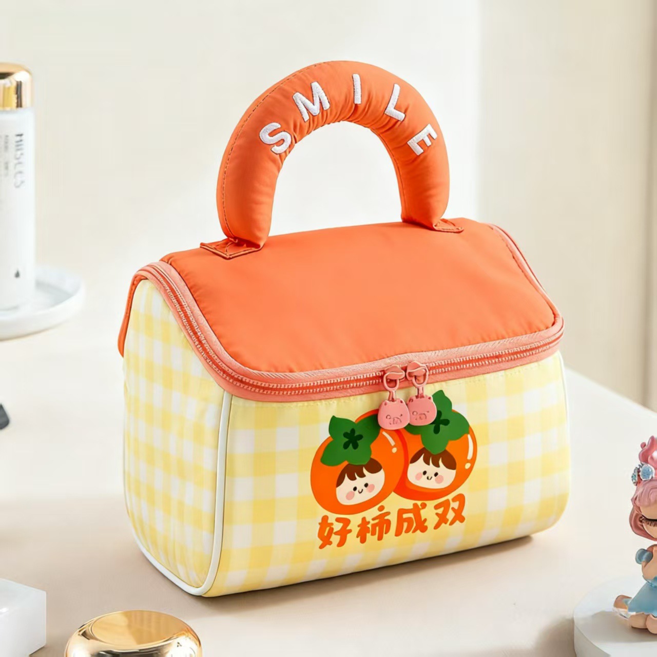 cute house cosmetic bag girl soft glutinous contrast color wash bag travel portable handbag large capacity buggy bag Application Scenario