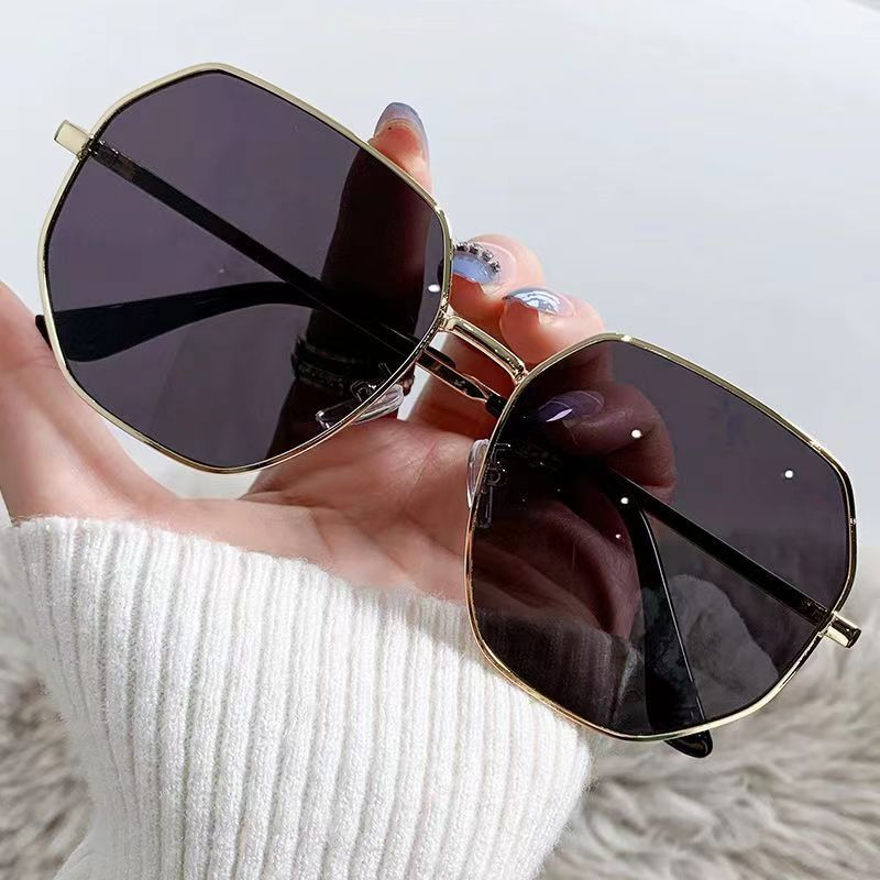 new korean style fashion large rim sunglasses men personality polygon metal sunglasses women driving and fishing sun-shade glasses full figure