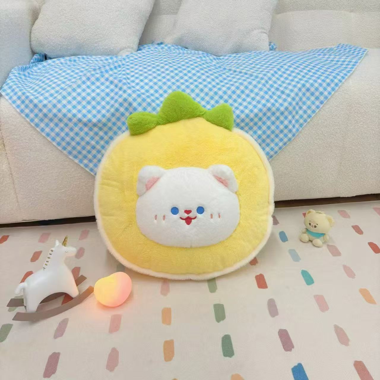 软萌萌猫脸，翠绿叶菠萝，宠萌菠萝猫抱枕