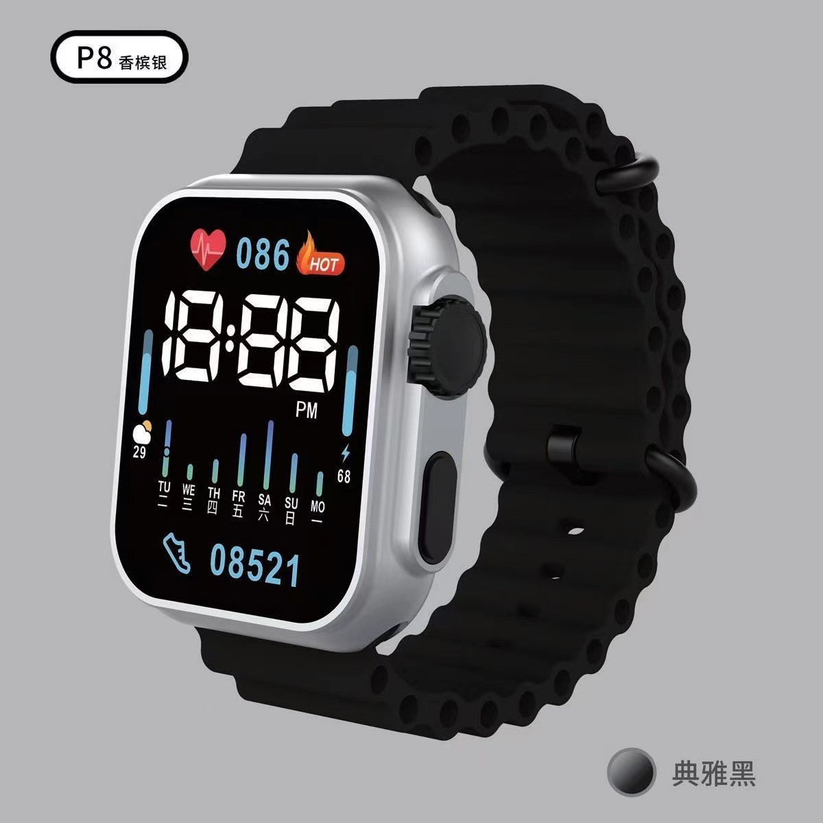 new popular led watch men's and women's weekly large dial simple fashion junior high school couple elementary school student electronic watch Item Picture