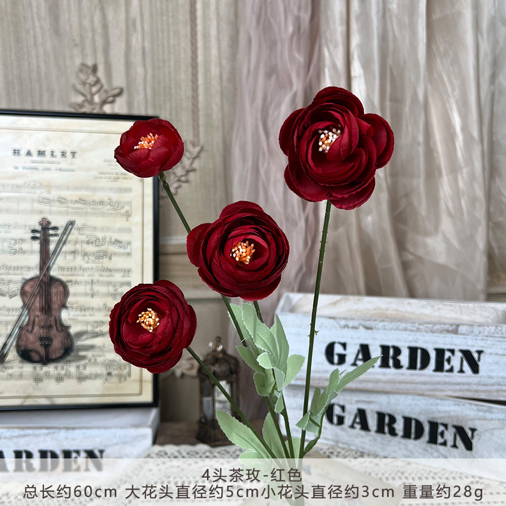 4-head tea rose artificial flower bouquet handmade flowers artificial silk flower wedding wedding celebration decoration floor arrangement Application Scenario