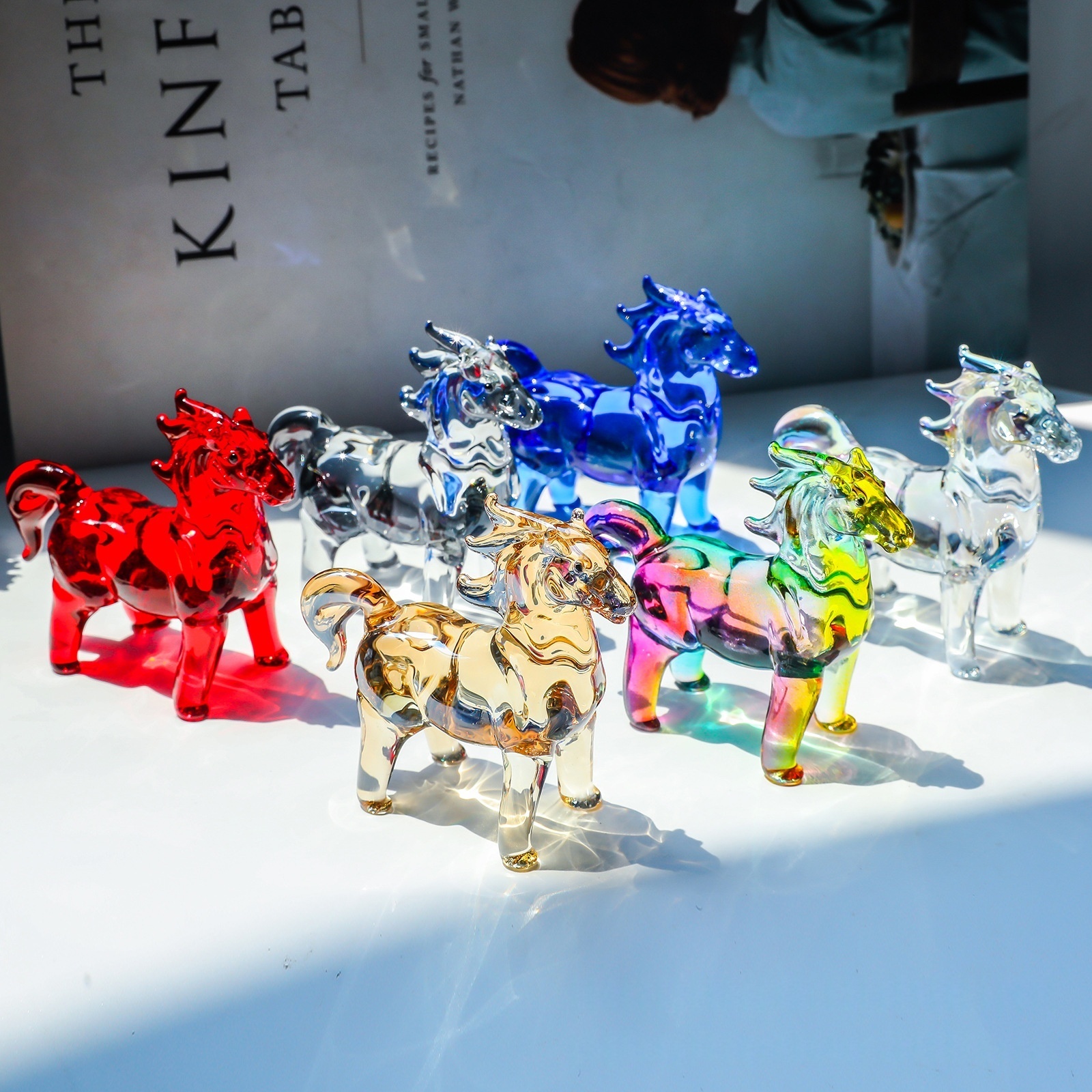 轻奢仿真动物小木马玄关客厅卧室软装精美摆件水晶工艺品跨境货源