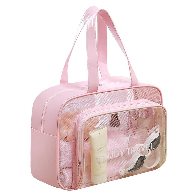 swimming storage bag dry wet separation fitness wash bag large capacity waterproof travel bag pu portable cosmetic bag Item Picture