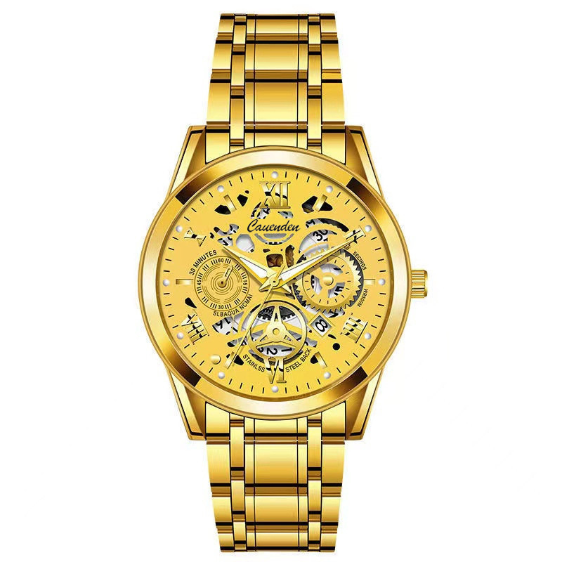 chennuo one piece dropshipping waterproof luminous hollow men's watch steel band quartz watch live foreign trade popular style watch Item Picture