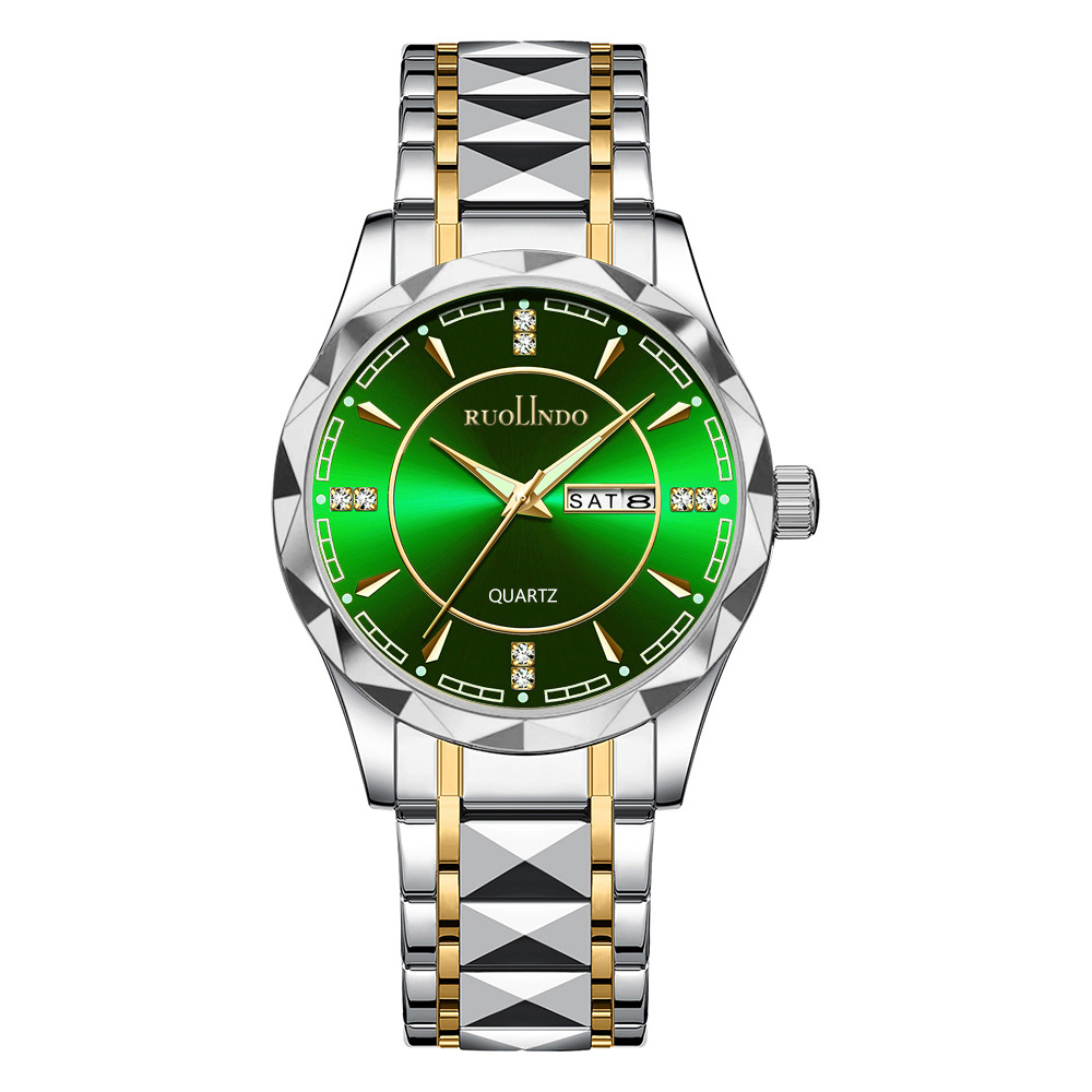 new arrival hot sale luminous waterproof watch men's high-grade wholesale double calendar simple steel belt quartz men's watch full figure