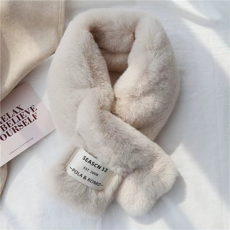 autumn and winter scarf plush korean style thickened solid color fur scarf warm imitate rex rabbit fur cross fur collar scarf Application Scenario